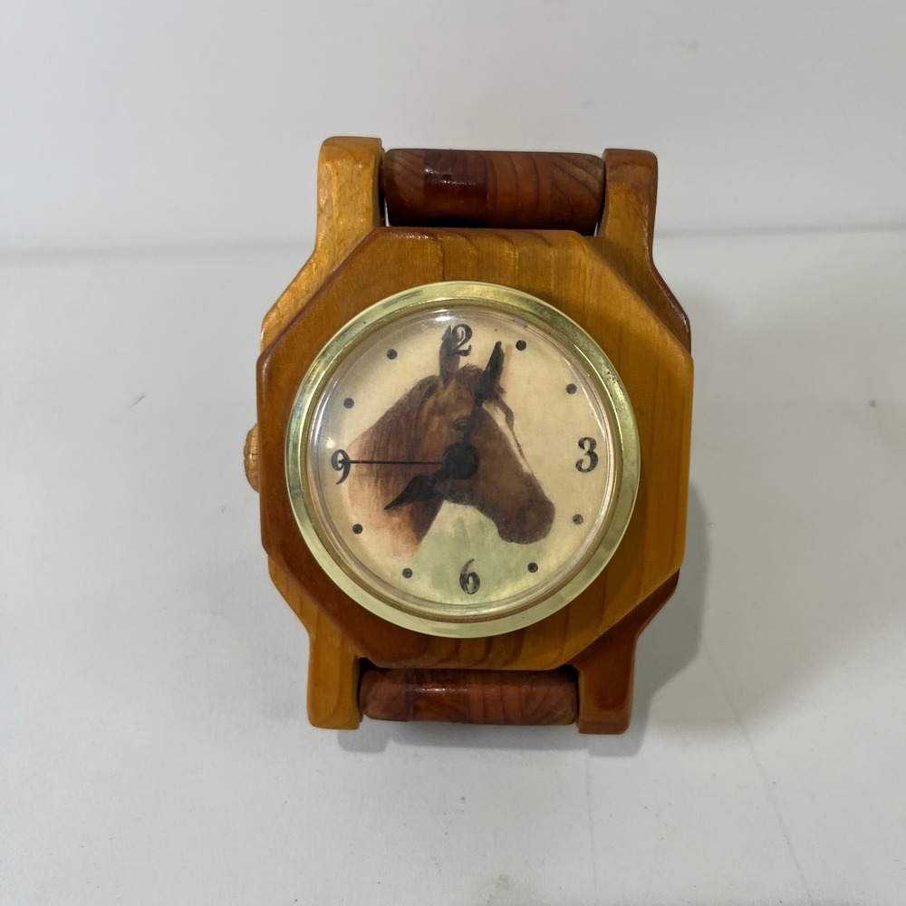Vtg Wood Wall Clock Watch Horse Decor Western‎ Rustic Equestrian Country Ranch